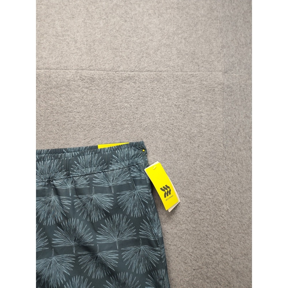 All In Motion Men Short M Blue Palm Print Elastic Waist Mid Rise Pull On Casual - Picture 3 of 16